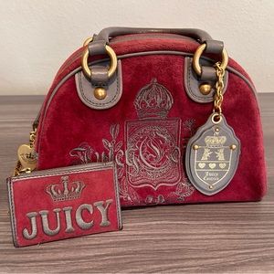RARE Juicy Couture Velour and Leather Accent Tote HandBag w/ Mini Wallet